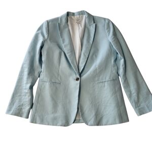 J Crew Factory Linen Blend One Button Blazer Spring Light Blue Women's Size 6